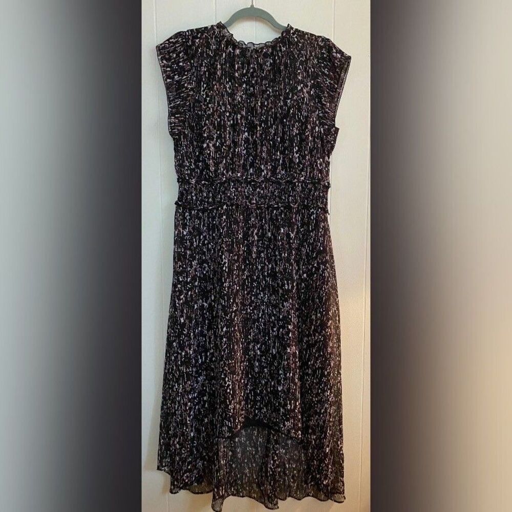 Vera Wang Dress Women’s Large Black Pattern Asymmetrical Maxi Ruffled Party